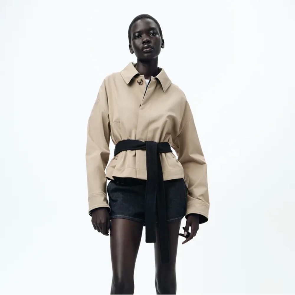 Zara Beige Trench Jacket with Black Tie Belt